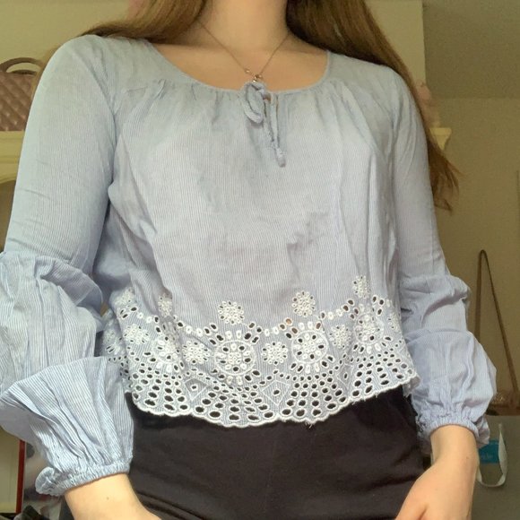 Hollister Blue and White Striped Top - Picture 1 of 5